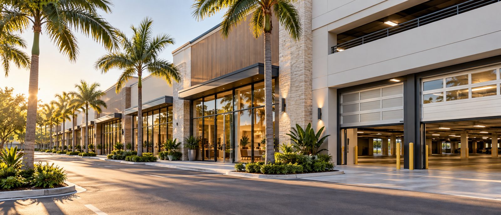 Illustrative commercial facility with service bay doors