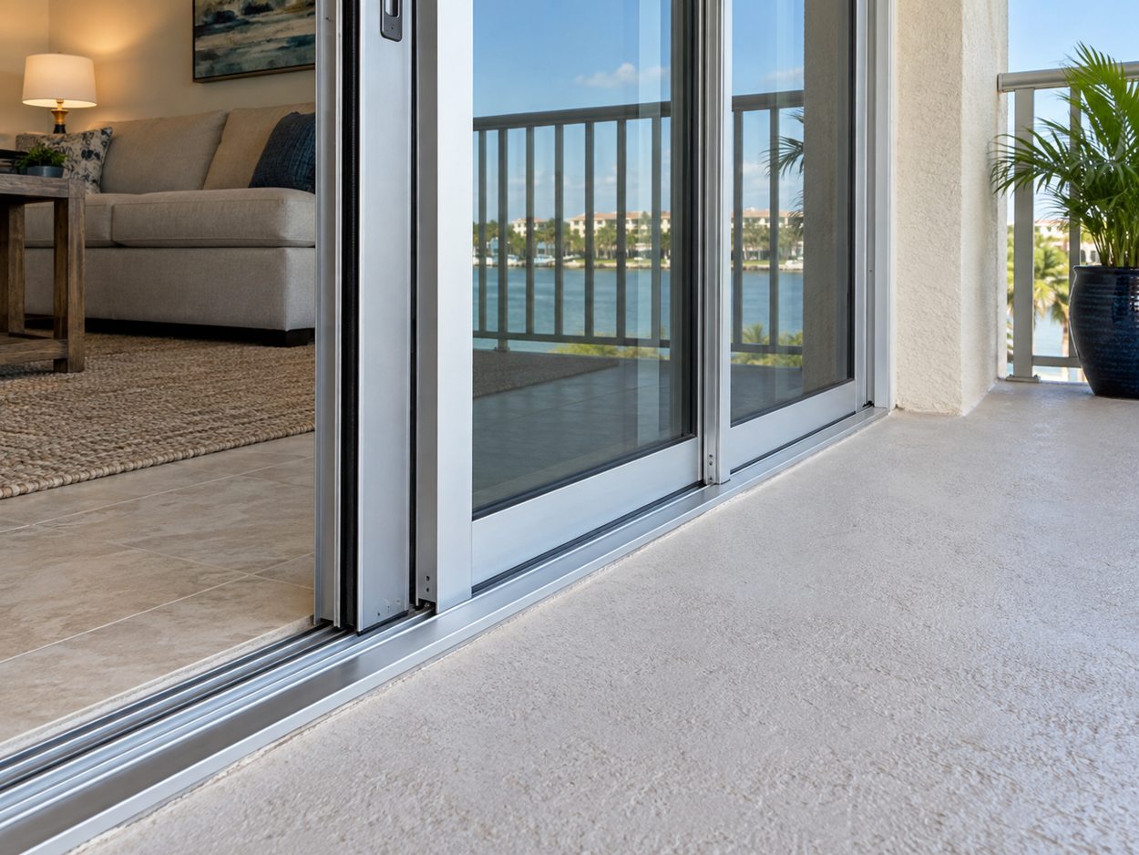 Illustrative sliding glass door and patio