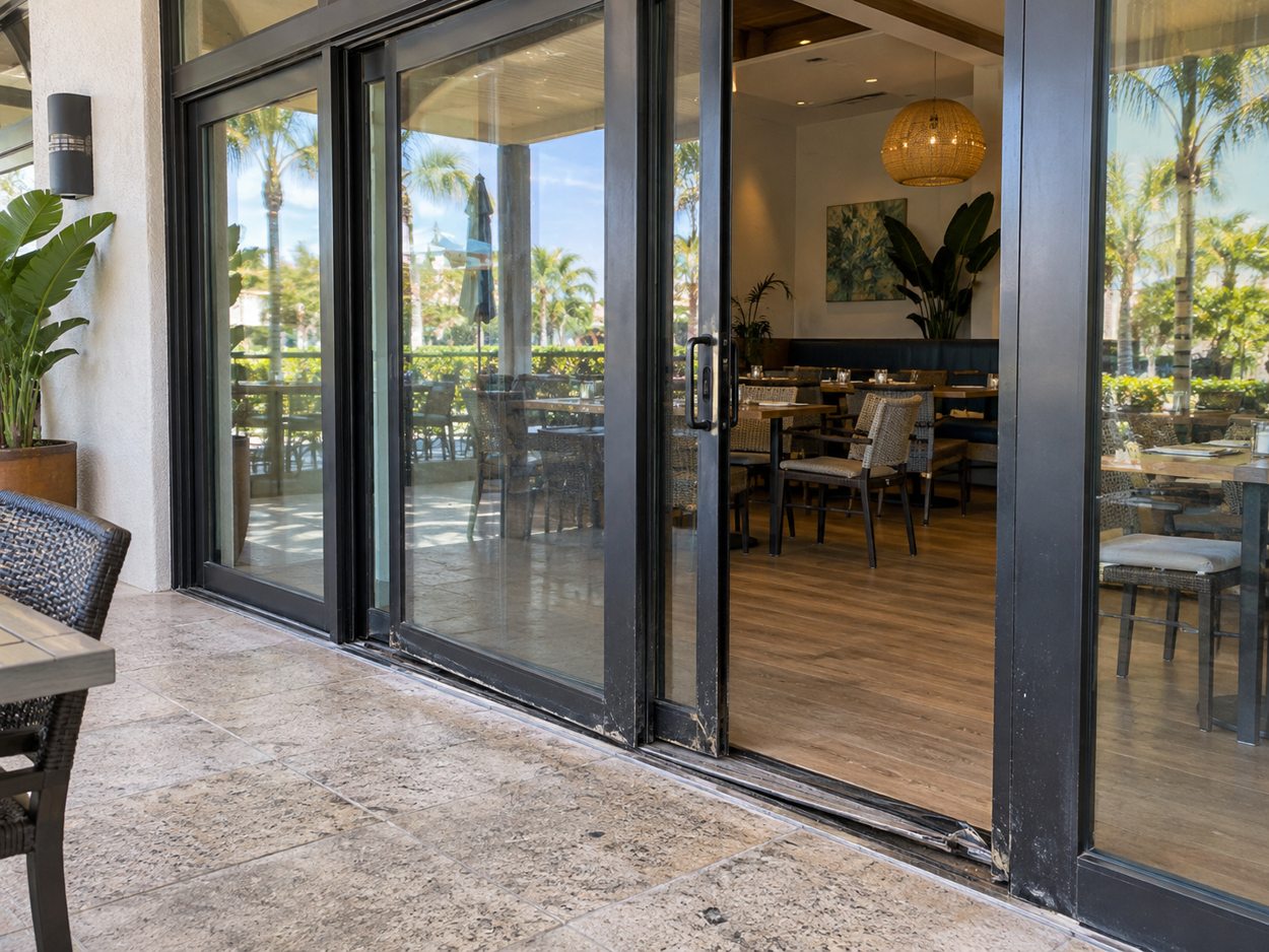 Illustrative sliding glass door at a florida home